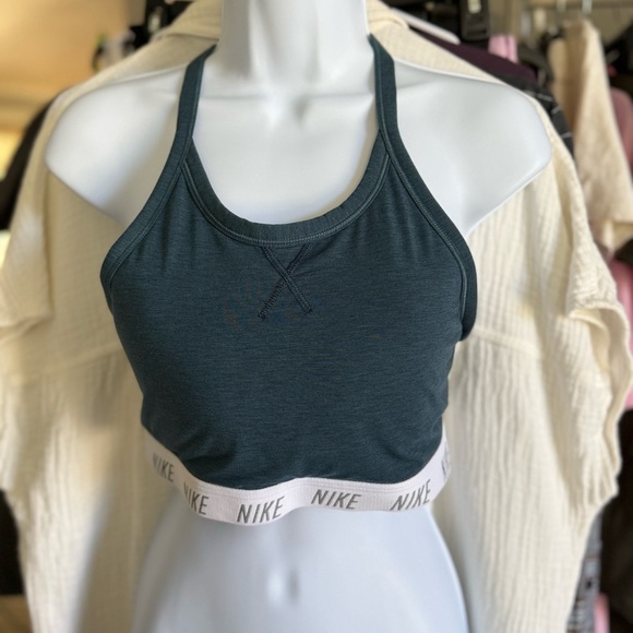 Nike Women’s Dri-FIT Swoosh Padded Medium Support Sports Bra Heathered Gray/Blue - Picture 10 of 11